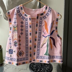 Floral Embroidered Pink Vest